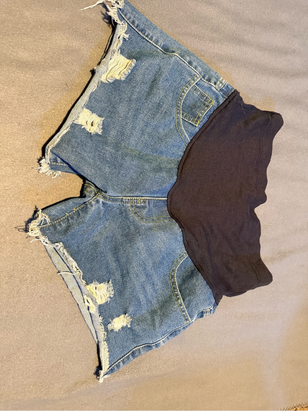 Maternity Distressed Denim Shorts with Black Stretch Waistband